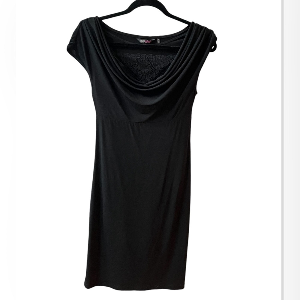 Shapesational Black Dress XS Slimming Shapewear Cowl Neck Lace Lined Whimsigoth